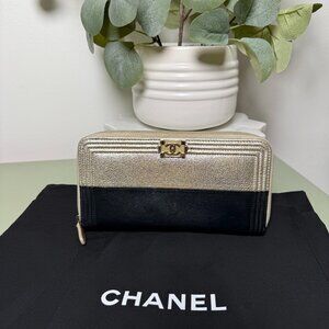 Chanel Boy Long Zip Wallet - Black & Metallic